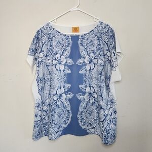 Women's Ruby Rd Blue & White Print Top Sz 16W
